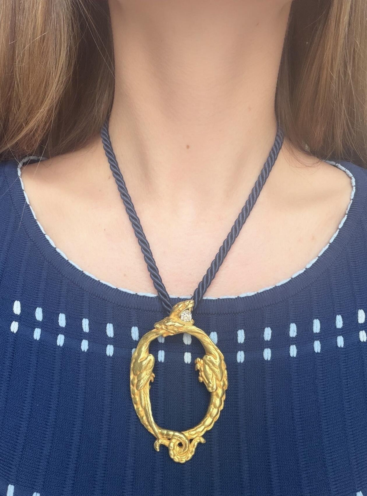 1910 French Art Nouveau 18K Gold and Diamond Serpent Pendant