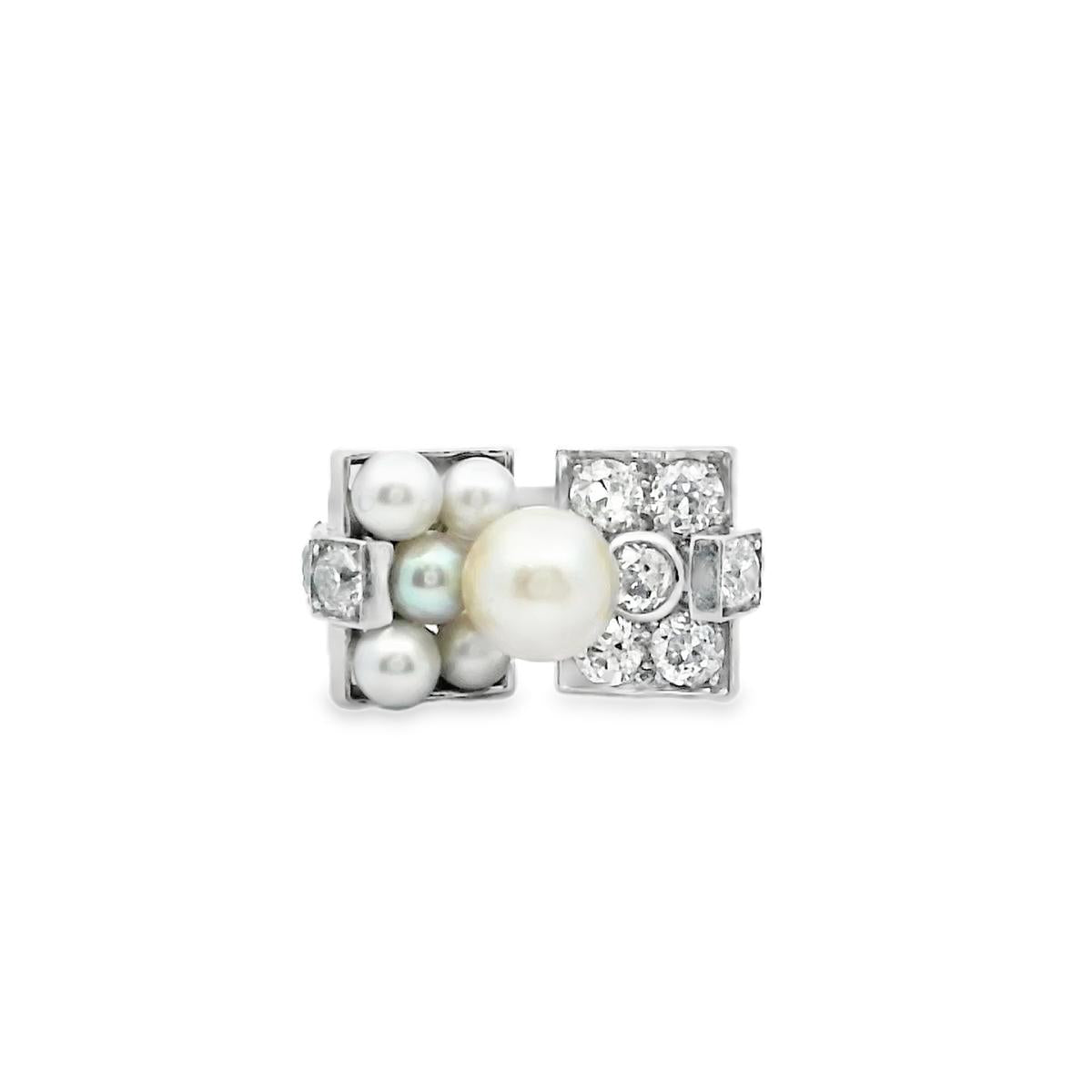 Art Deco French Platinum Diamond & Natural Pearls Ring