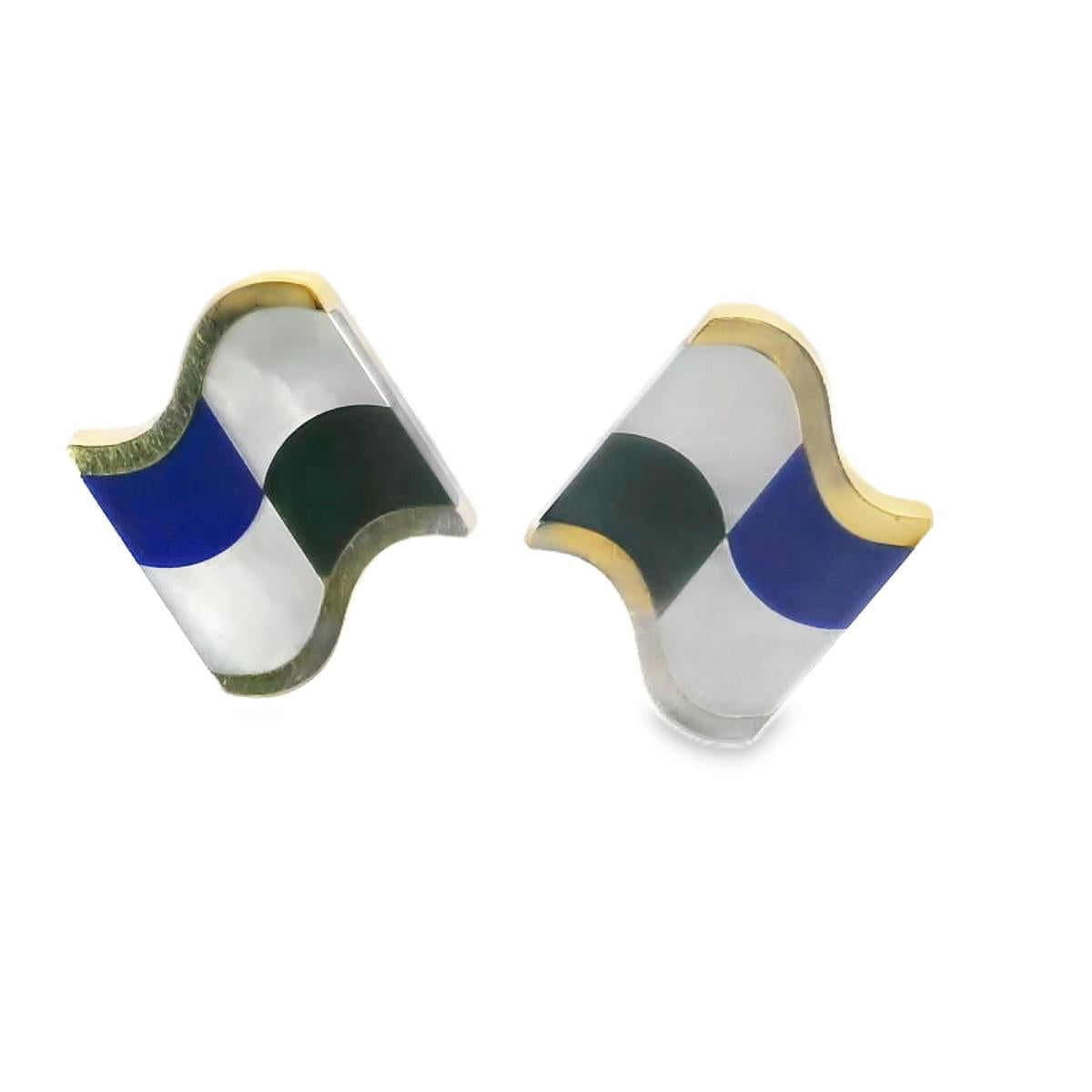 18k Gold  Tiffany & Co Vintage Lapis Lazuli Onyx Earrings Angela Cummings