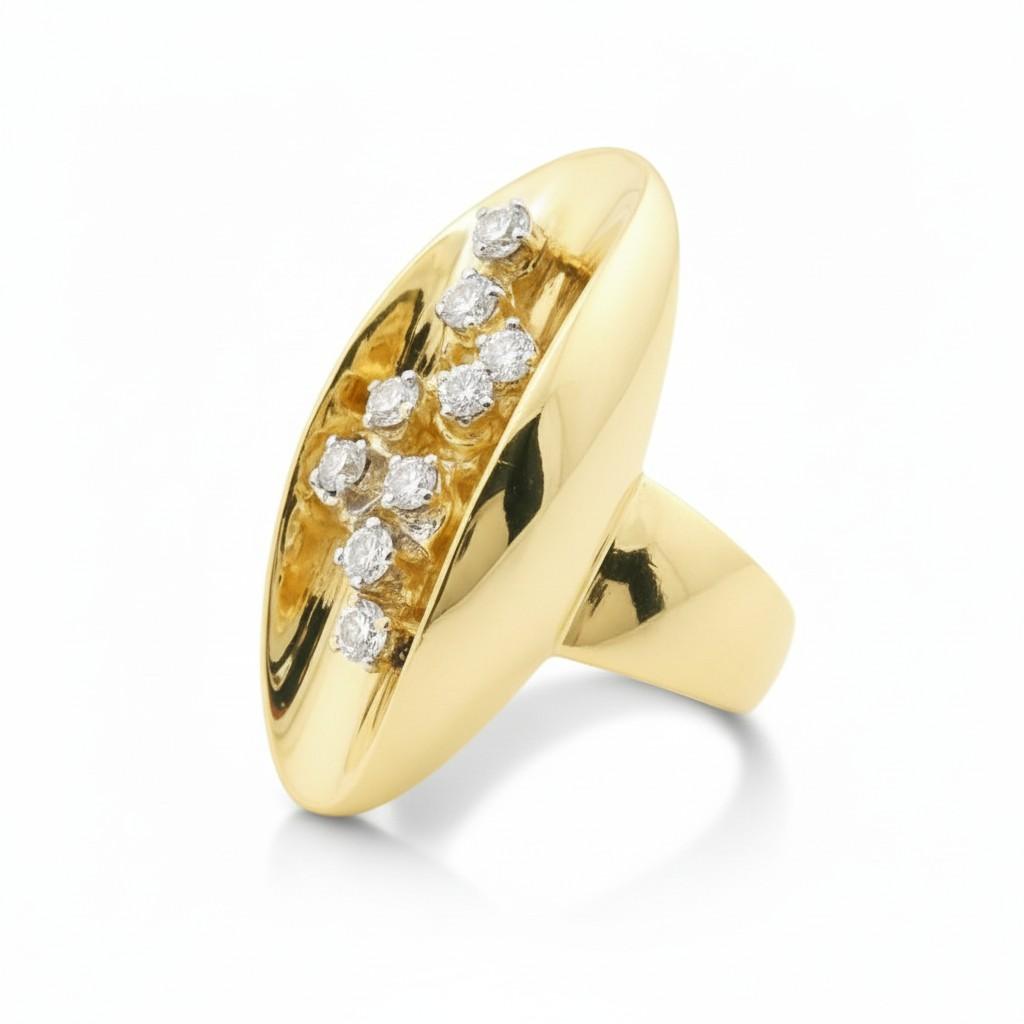 Sculptural Diamond Oval Ring Circa 1970s