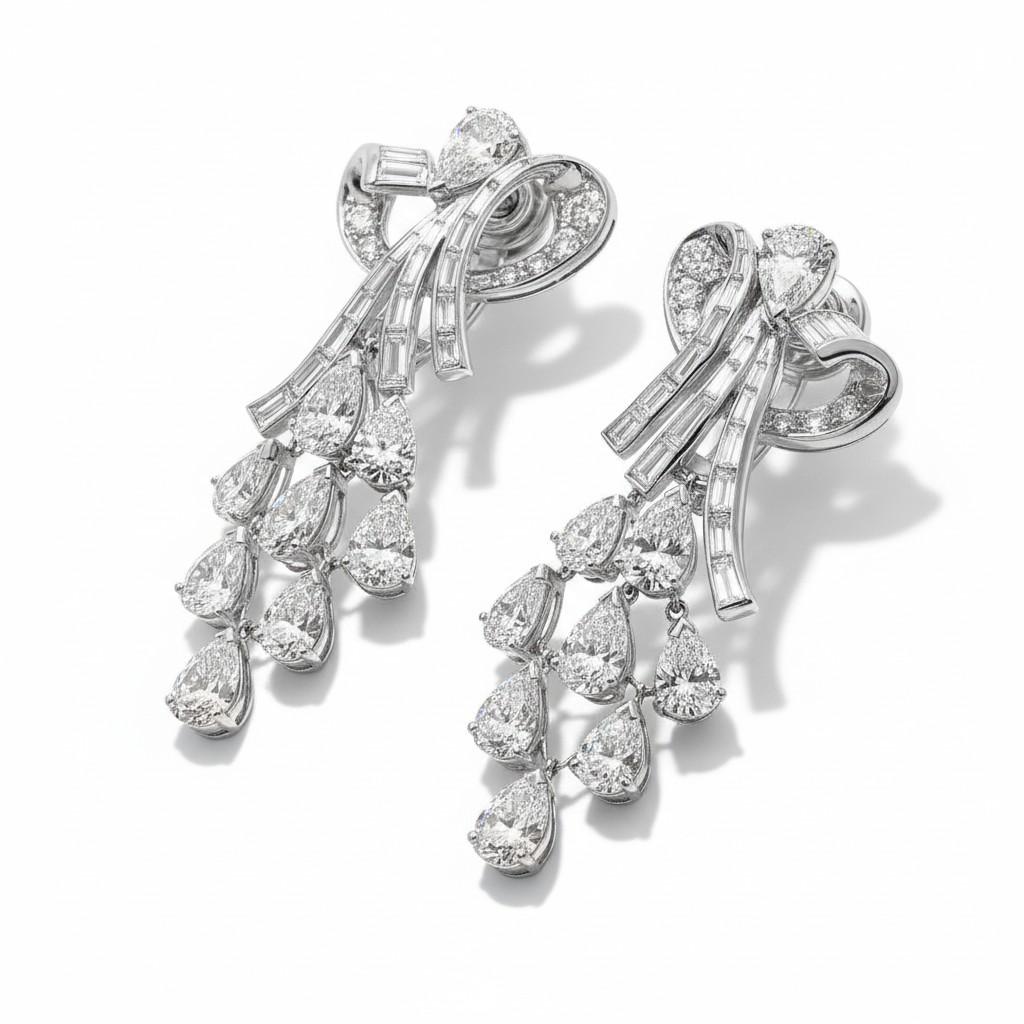 1950s Diamond Ribbon Drop Earrings