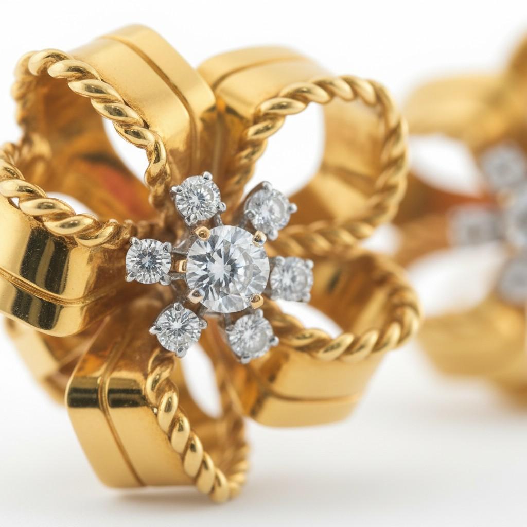 Cartier Diamond and Gold Retro Earrings France, Circa 1950