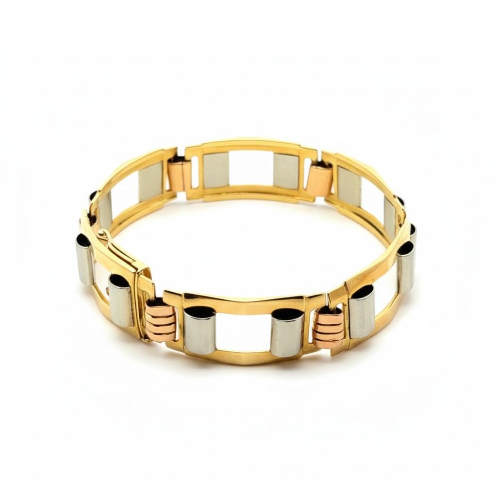 French Tricolor Geometric Gold Bracelet France, Circa 1940s