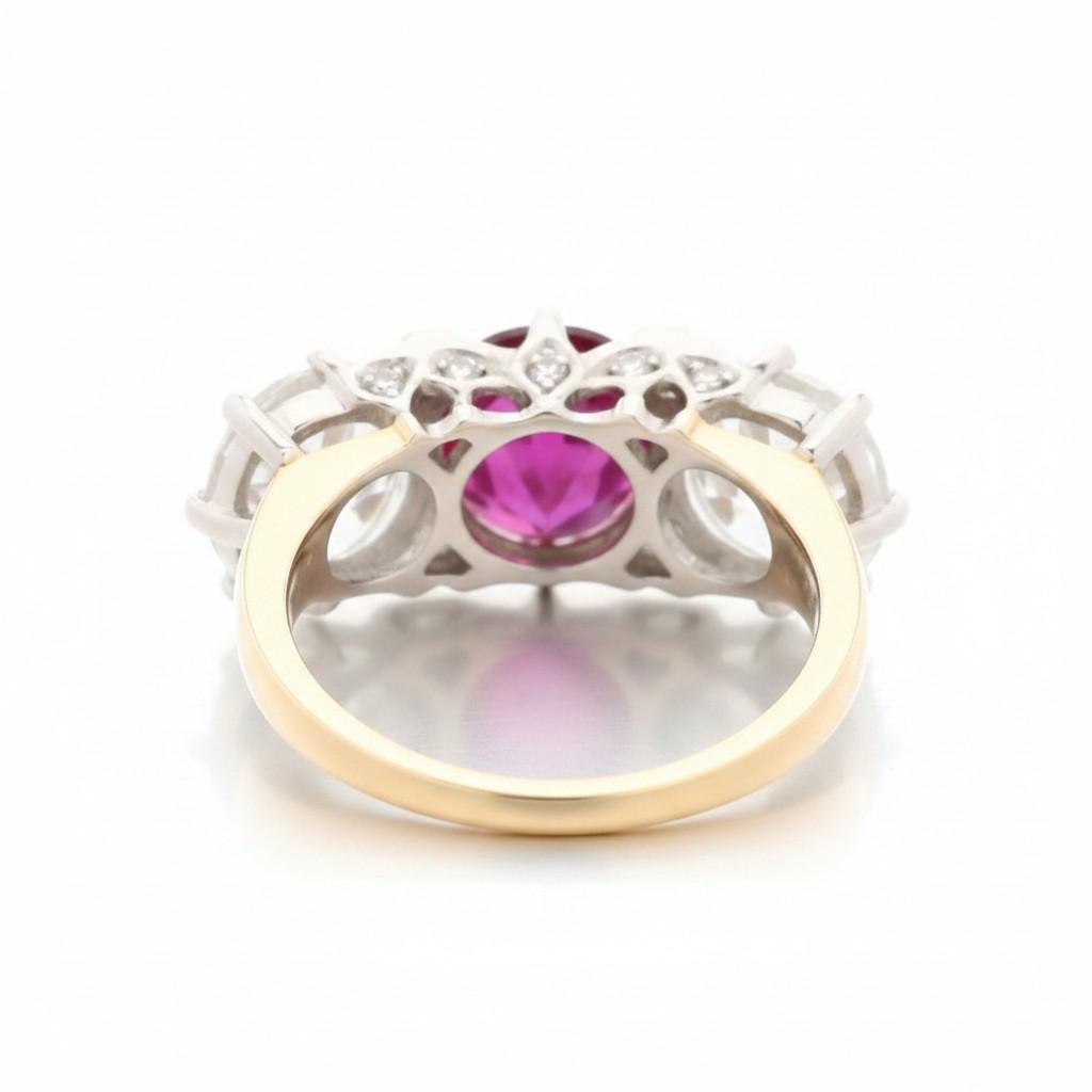 Burma No Heat Ruby and Diamond Three-Stone Ring by Marcus & Co.