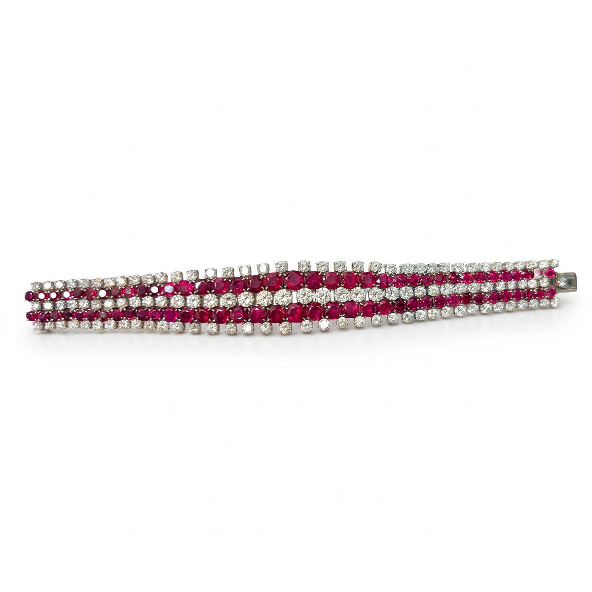 1960 Burmese Ruby and Diamond Bracelet in White Gold, view 3