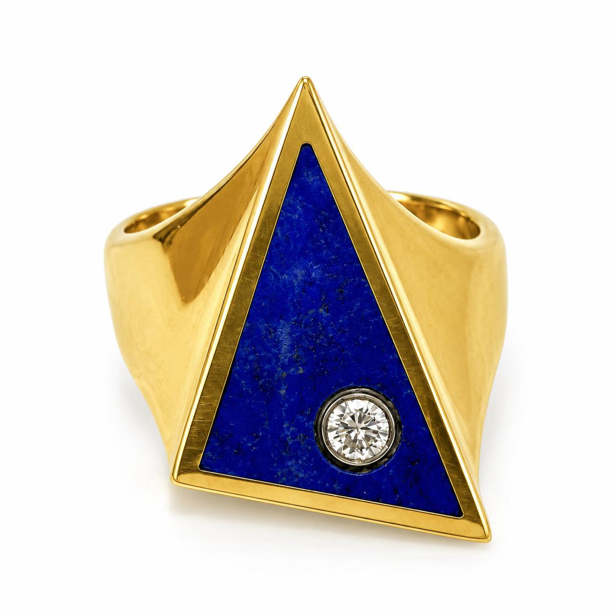 Geometric Lapis Lazuli and Diamond Ring in 18K Gold