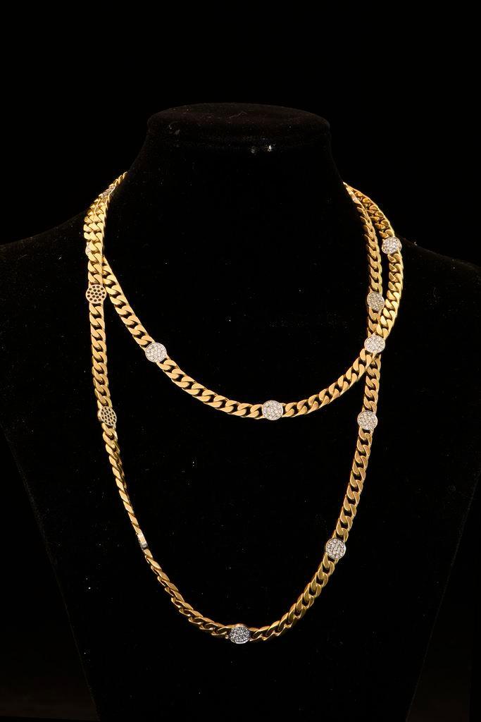 18K Gold Bulgari Diamond Long Chain Necklace