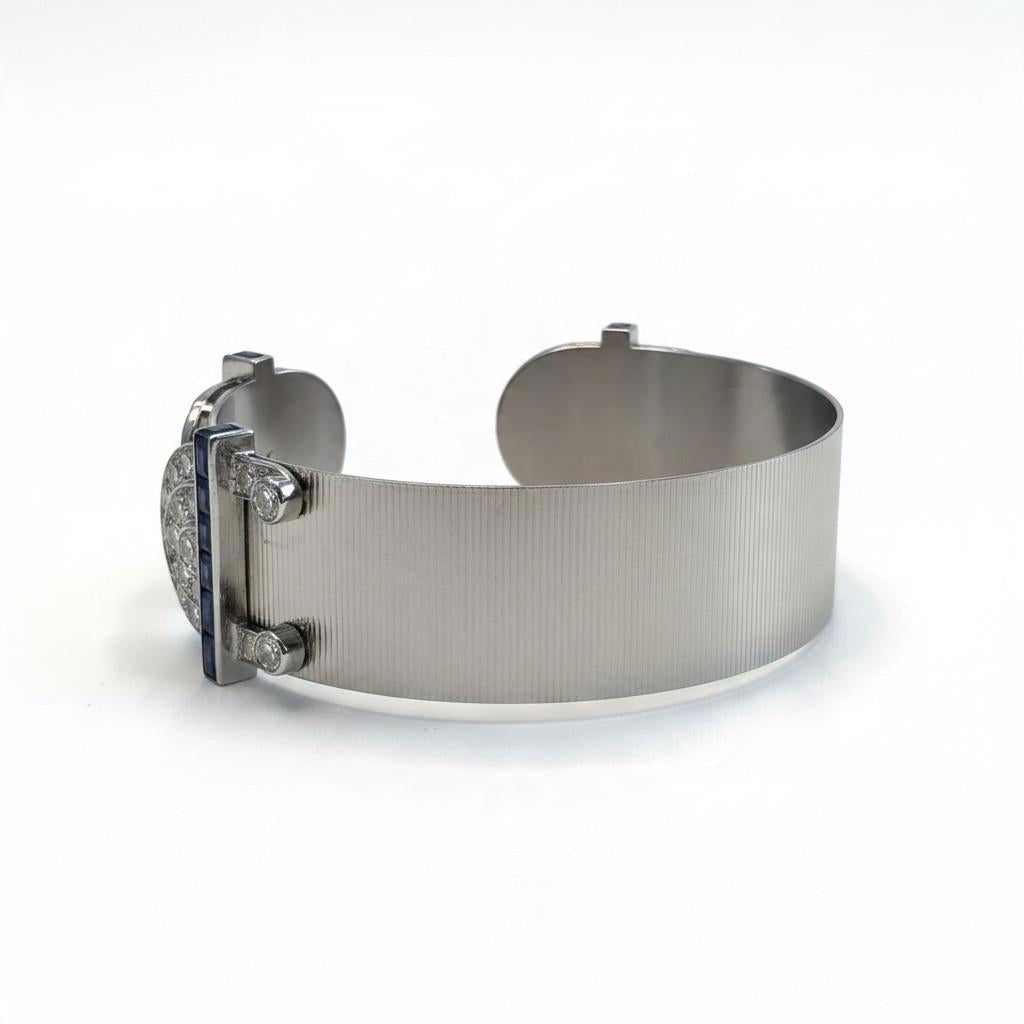Diamond and Sapphire Cuff Bracelet in 18K White Gold