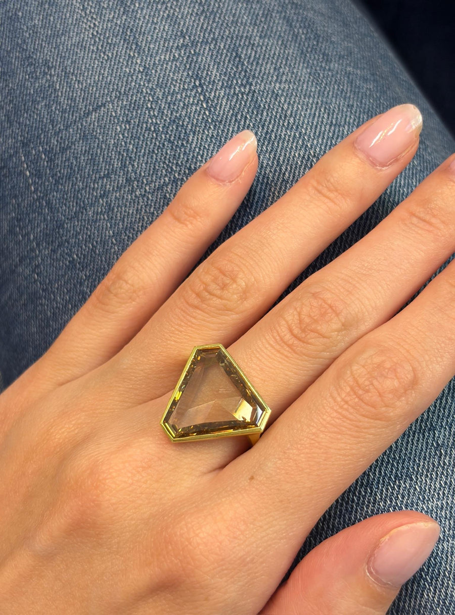 5.76-Carat Portrait-Cut Champagne Diamond Gold Ring, second view