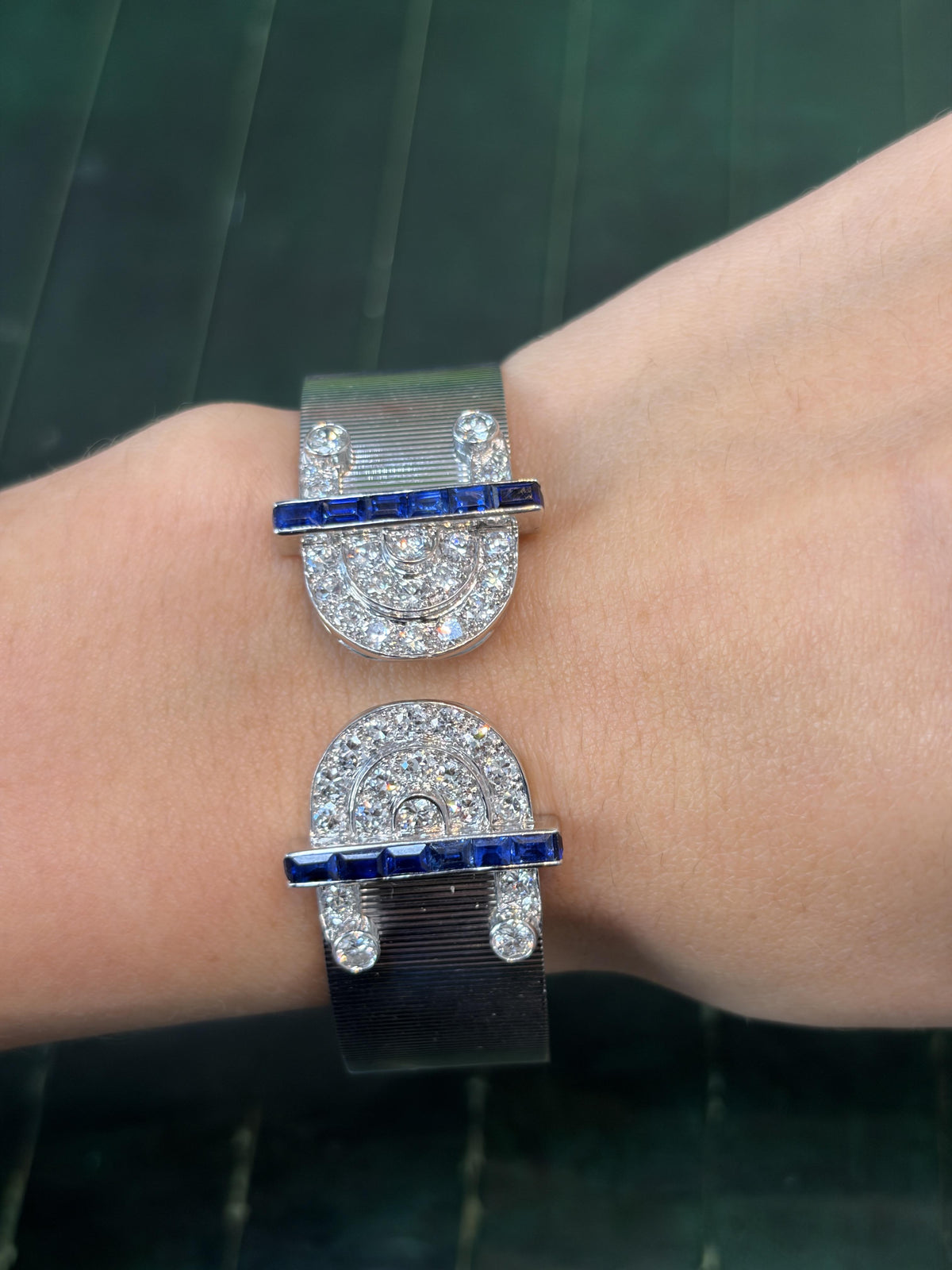 Diamond and Sapphire Cuff Bracelet in 18K White Gold