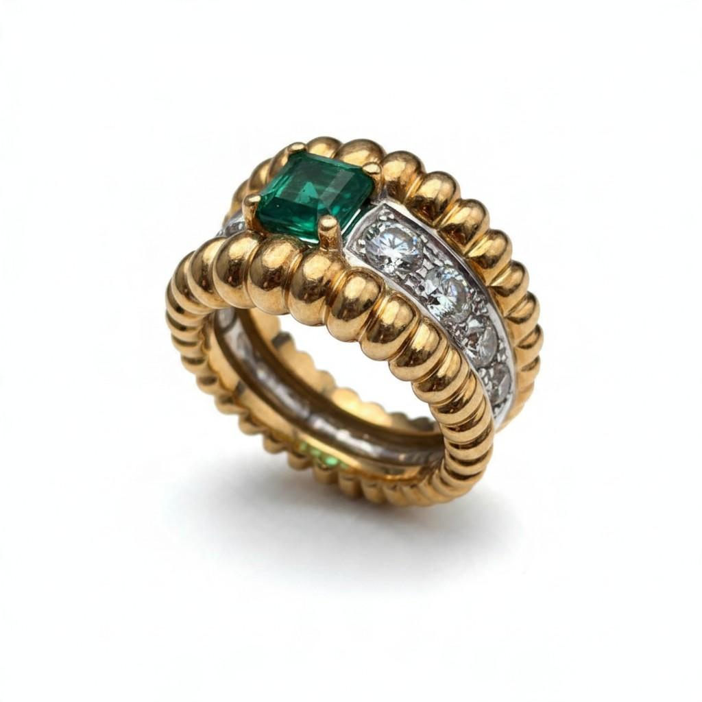 Boucheron Paris Emerald and Diamond Gold Ring