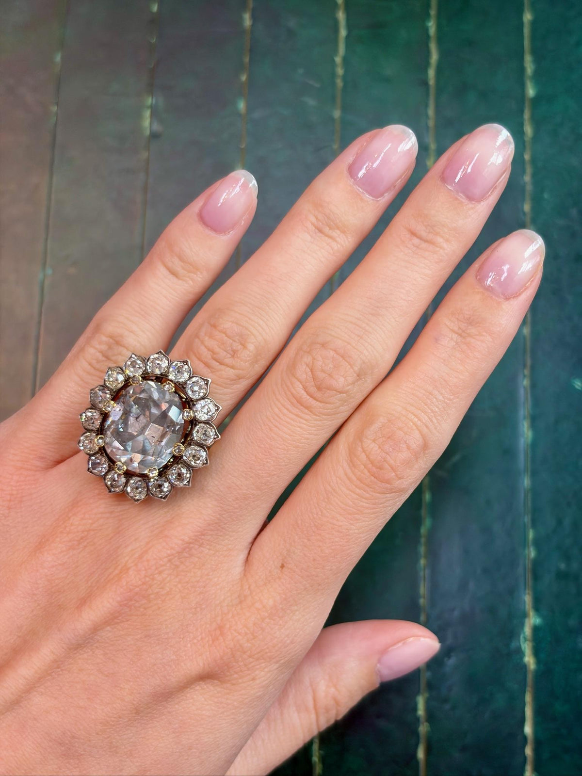 Victorian 13.81-Carat Fancy Gray Diamond Cluster Ring