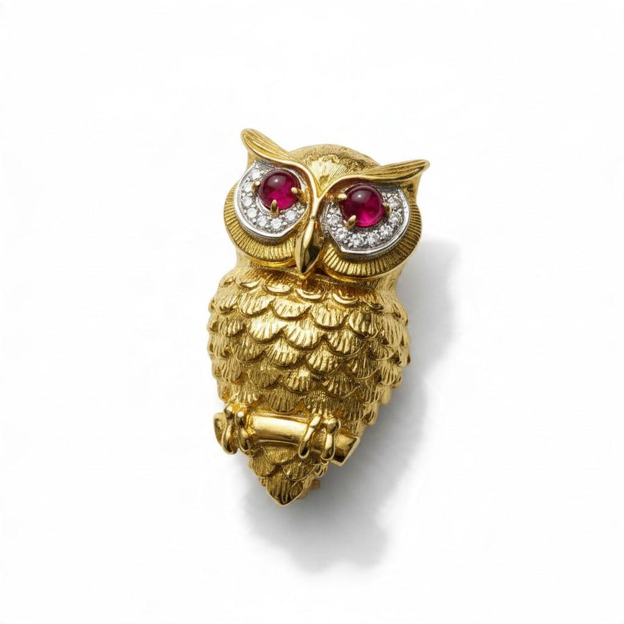 Cartier New York Ruby and Diamond Owl Brooch