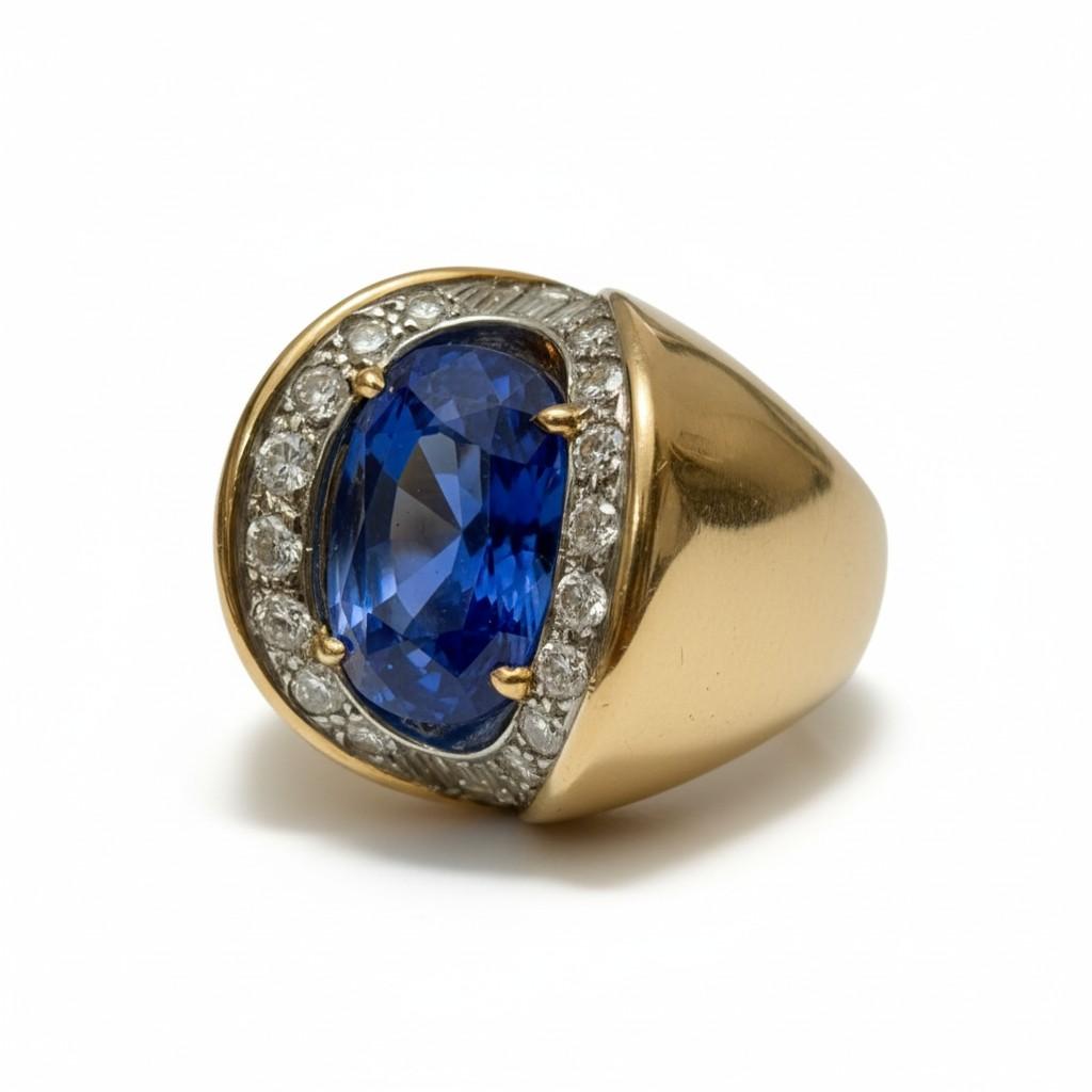 8.65-Carat Ceylon Sapphire and Diamond Gold Ring