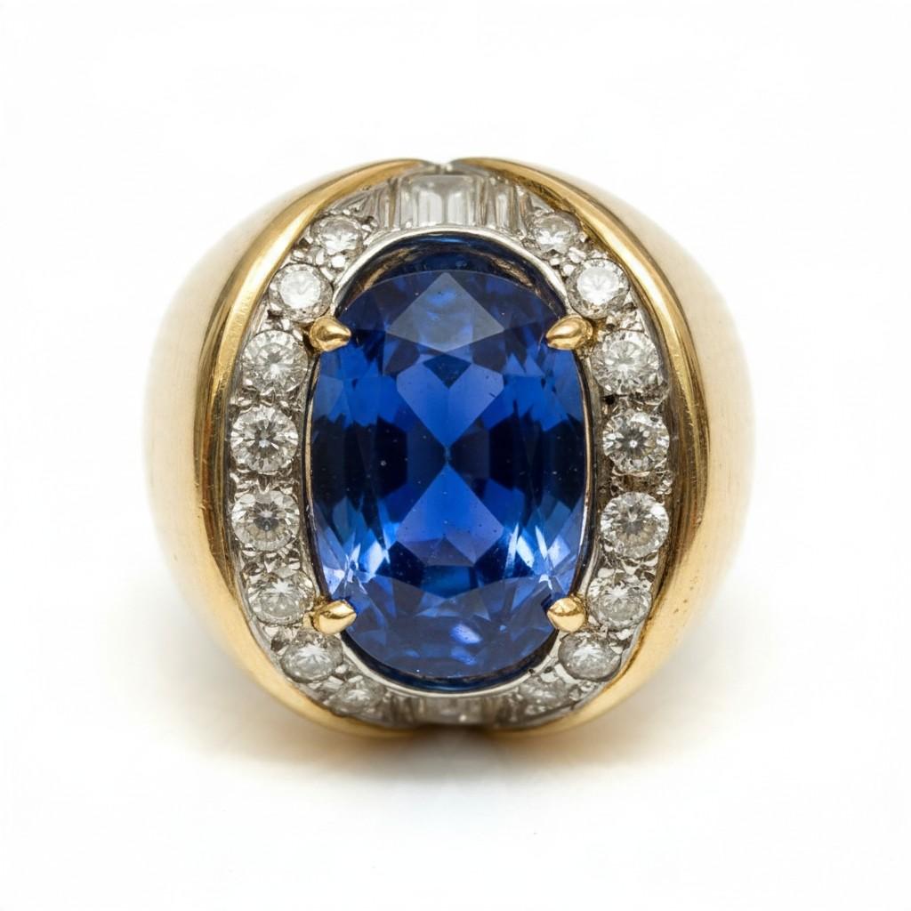 8.65-Carat Ceylon Sapphire and Diamond Gold Ring