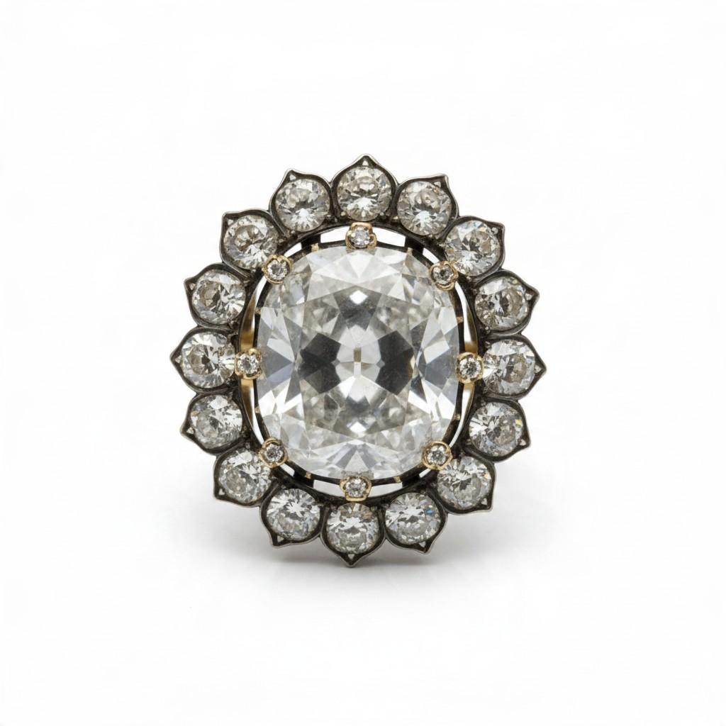 Victorian 13.81-Carat Fancy Gray Diamond Cluster Ring