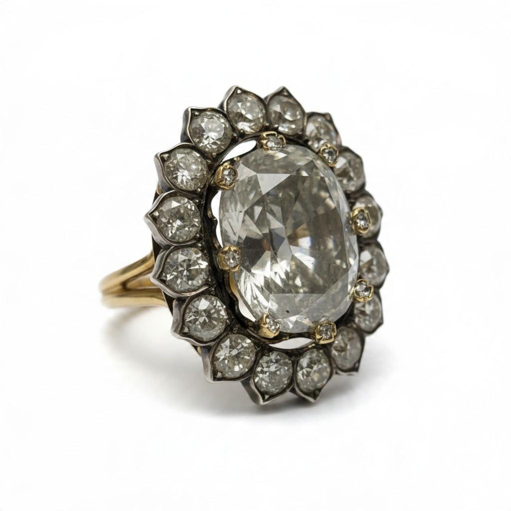 Victorian 13.81-Carat Fancy Gray Diamond Cluster Ring