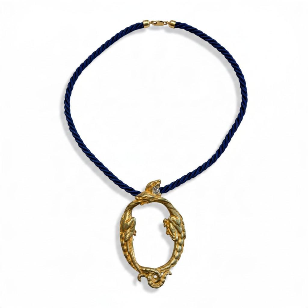 1910 French Art Nouveau 18K Gold and Diamond Serpent Pendant