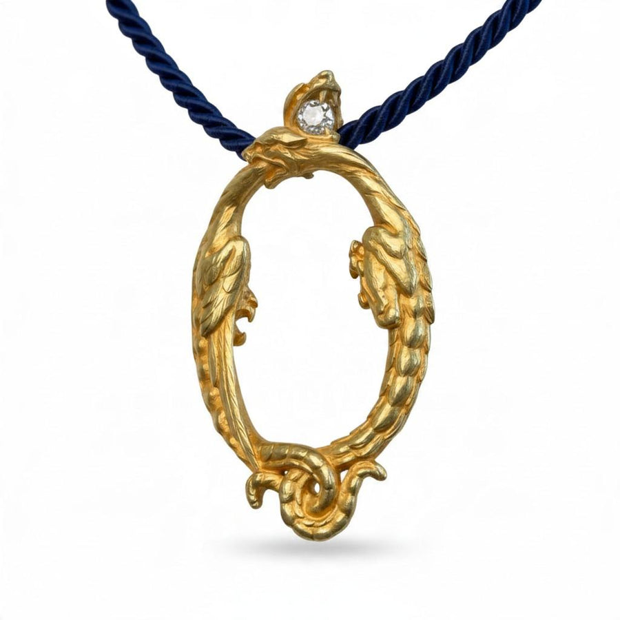 1910 French Art Nouveau 18K Gold and Diamond Serpent Pendant