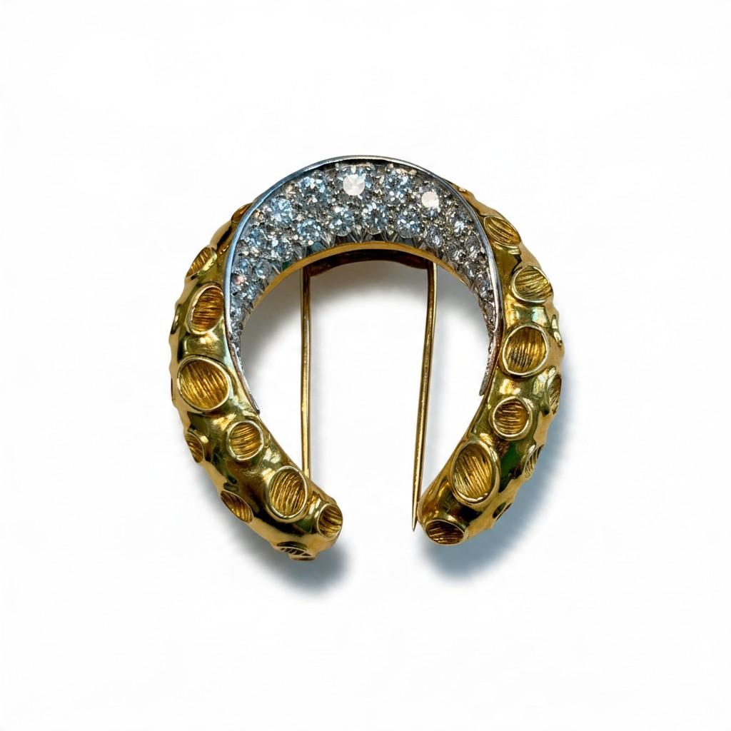 Verger Frères Gold and Diamond Horseshoe Brooch