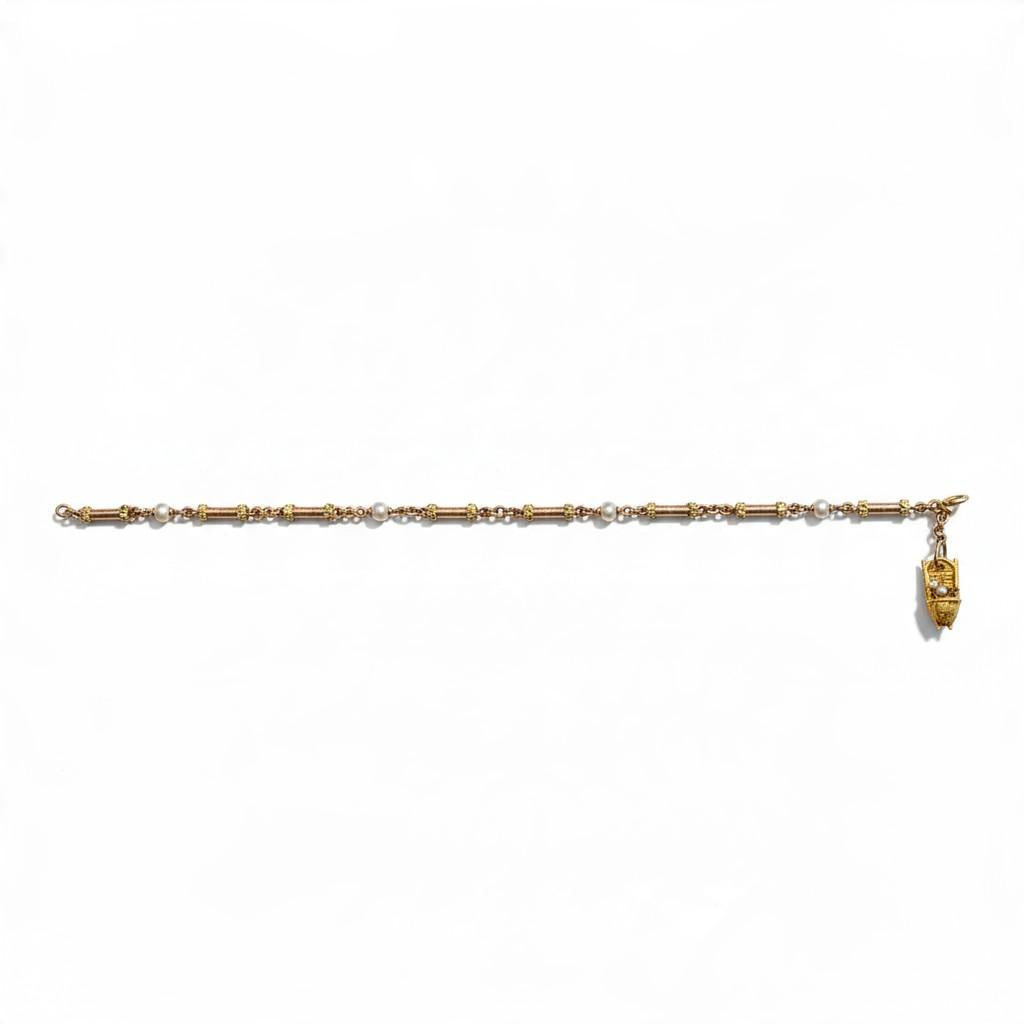 Antique Swiss Gold and Pearl Charm Bracelet