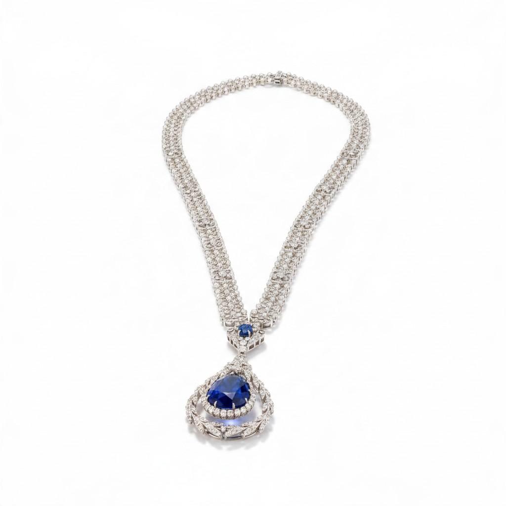 Belle Époque Sapphire, Diamond and Pearl Sautoir Necklace