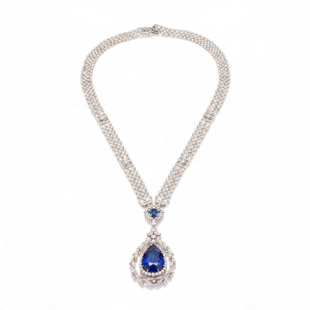 Belle Époque Sapphire, Diamond and Pearl Sautoir Necklace