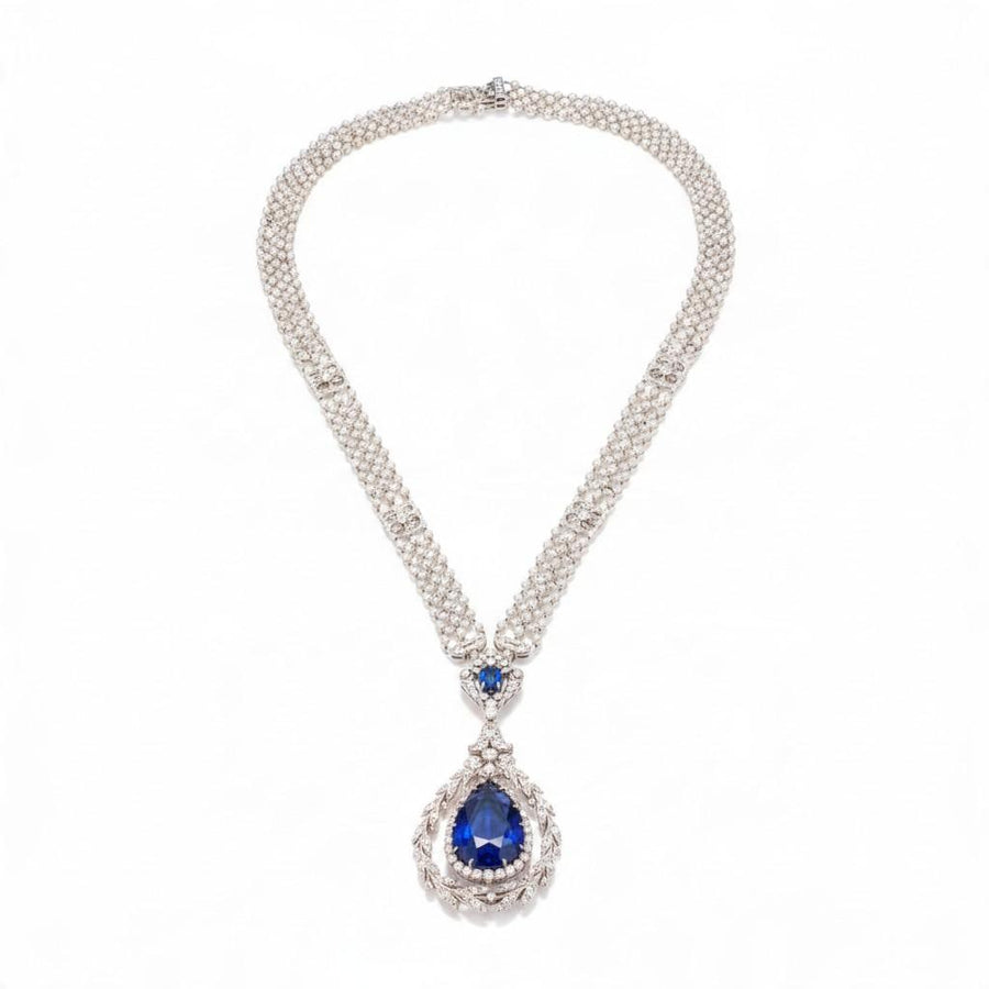 Belle Époque Sapphire, Diamond and Pearl Sautoir Necklace