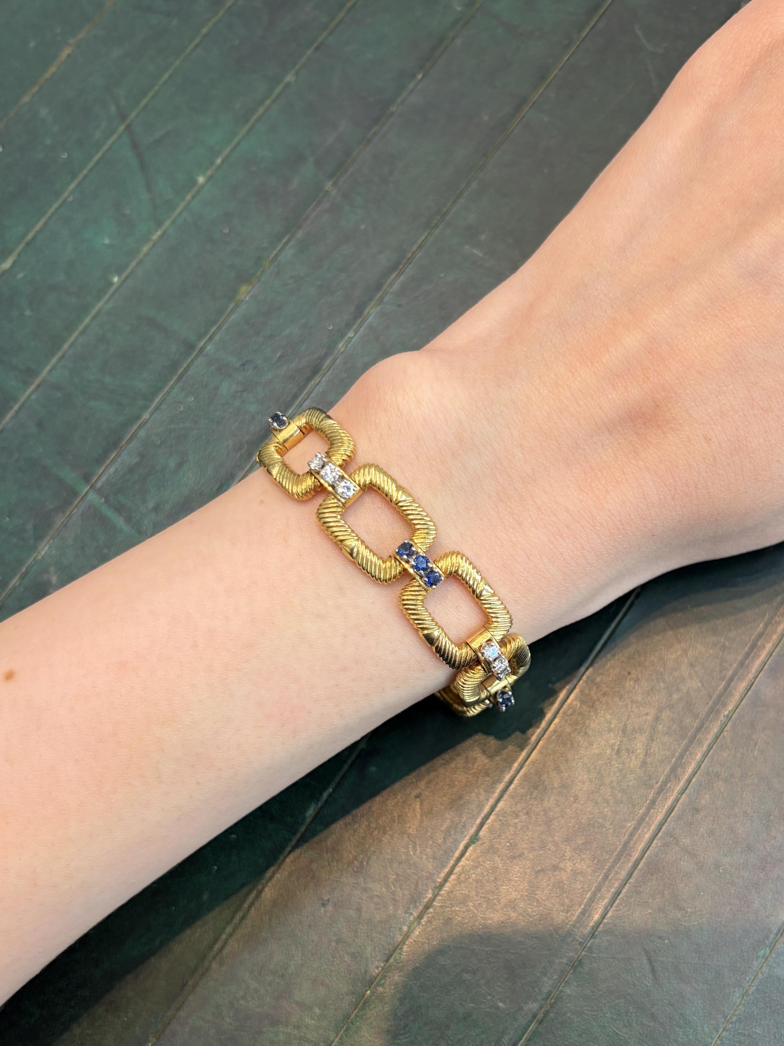 Cartier New York Bracelet with Sapphire & Diamond Links 18K Yellow Gold 1970s