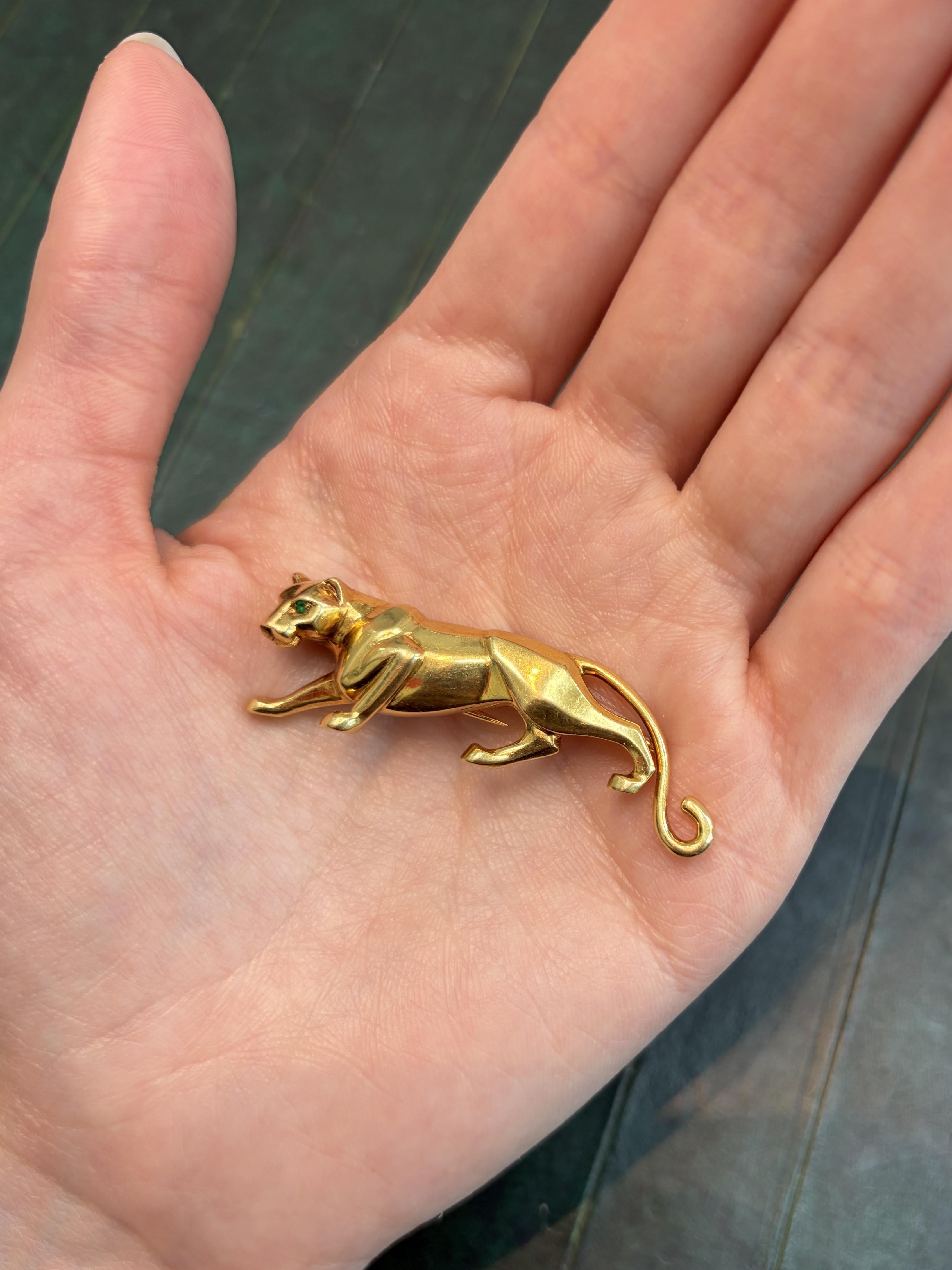 18K Gold Cartier Panthere Emerald Brooch