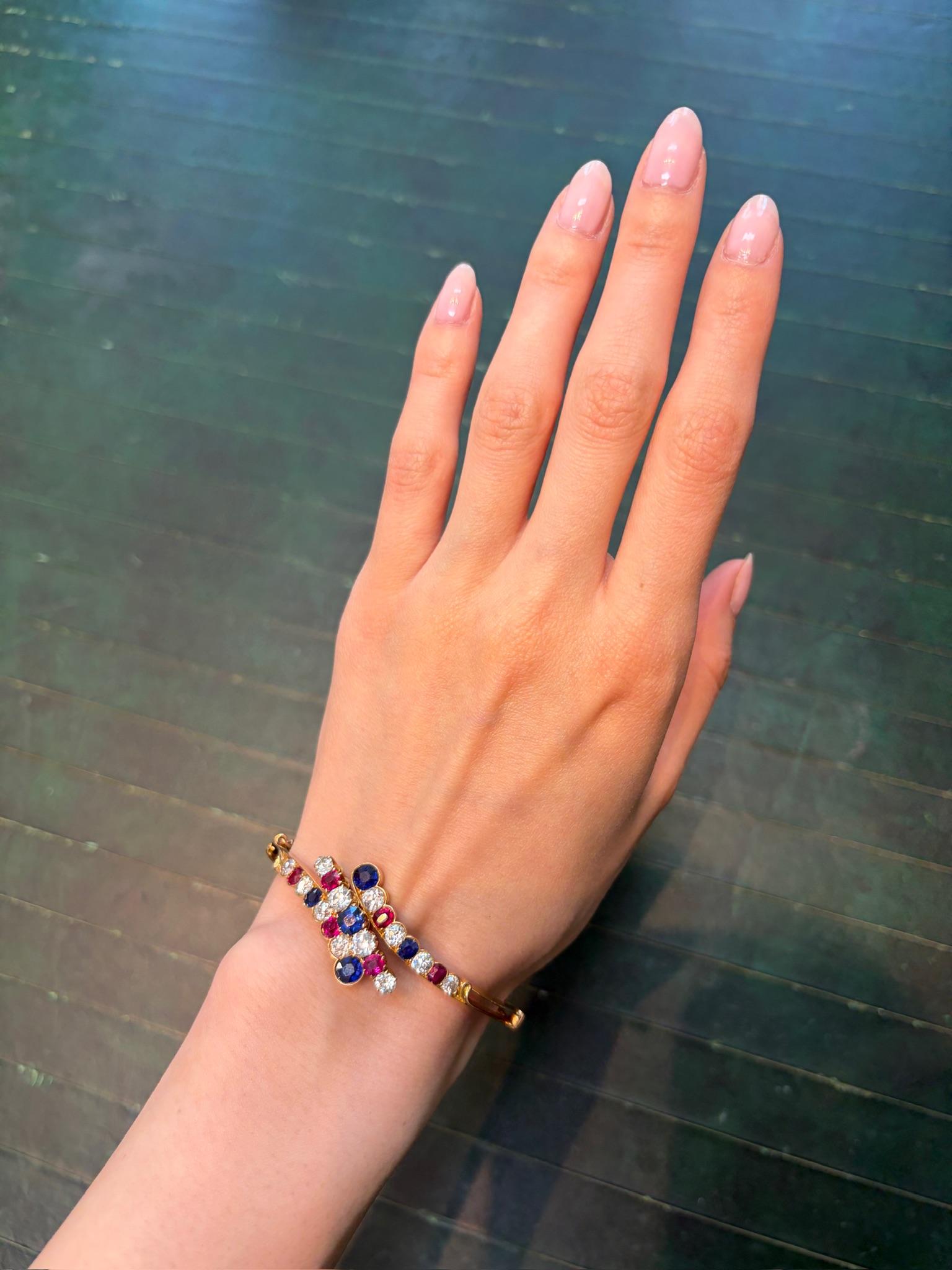 Jacques & Marcus Diamond Sapphire Ruby Bangle In 18K Gold