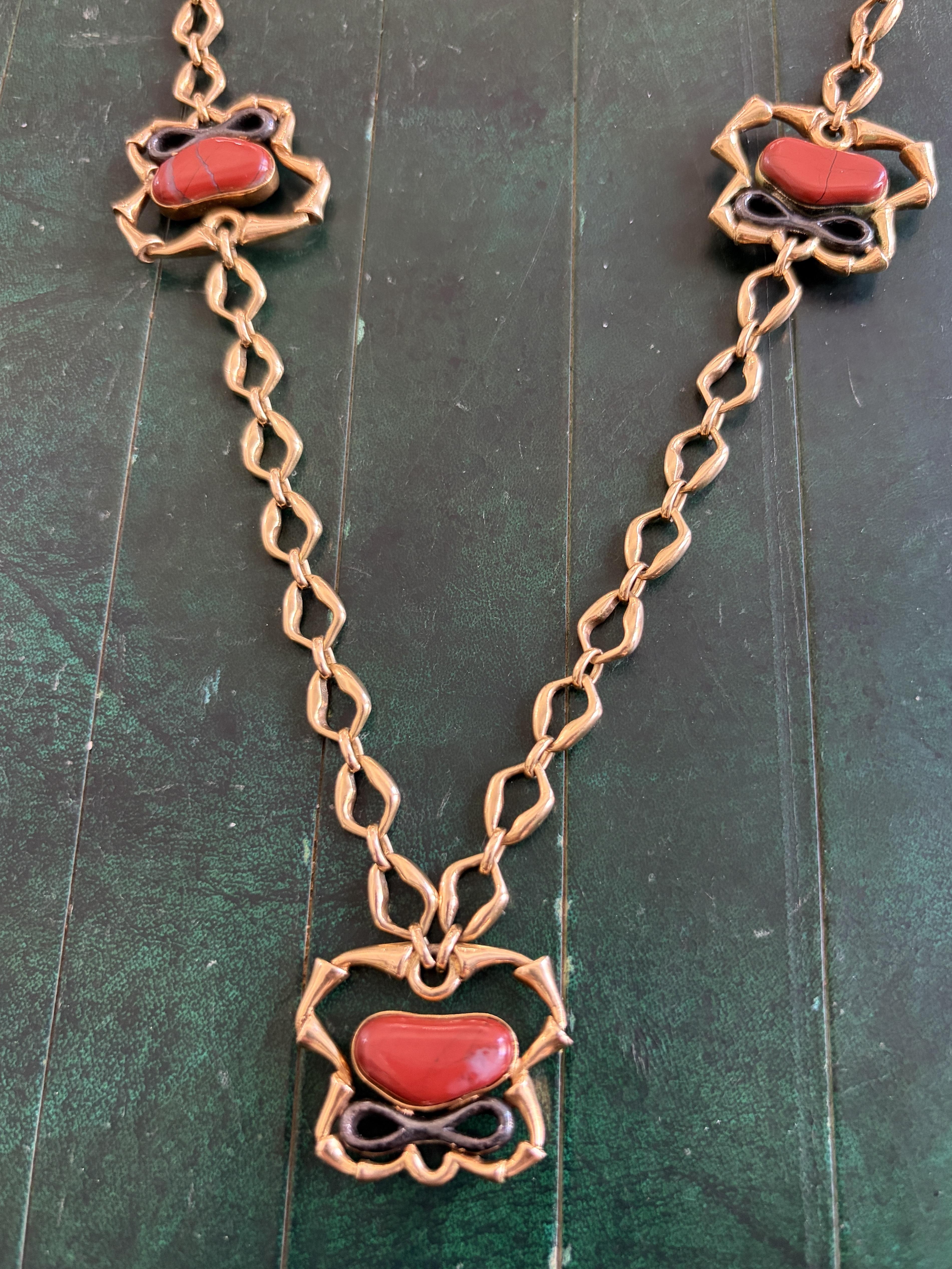 Bulgari Reversible Malachite and Jasper Long Chain Necklace, 1960s