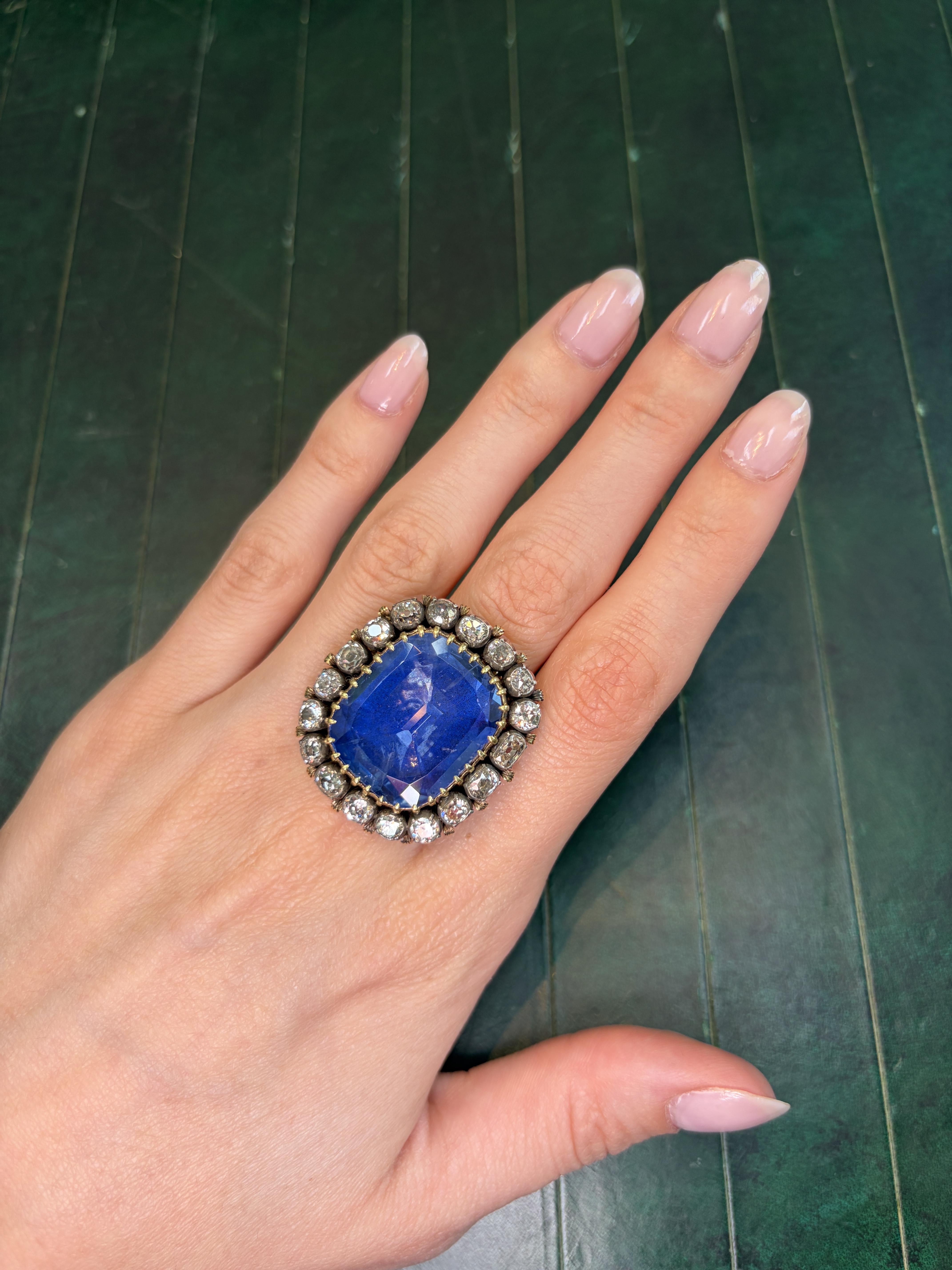 18k Yellow Gold  Victorian Diamond  Sapphire Ring