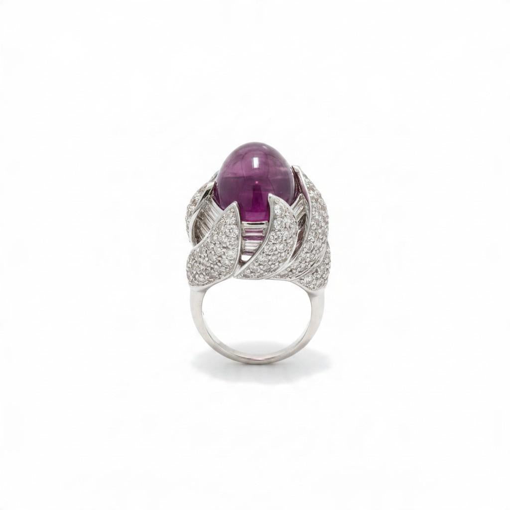 David Webb Star Ruby and Diamond Cocktail Ring in Platinum, 1960s, view 3