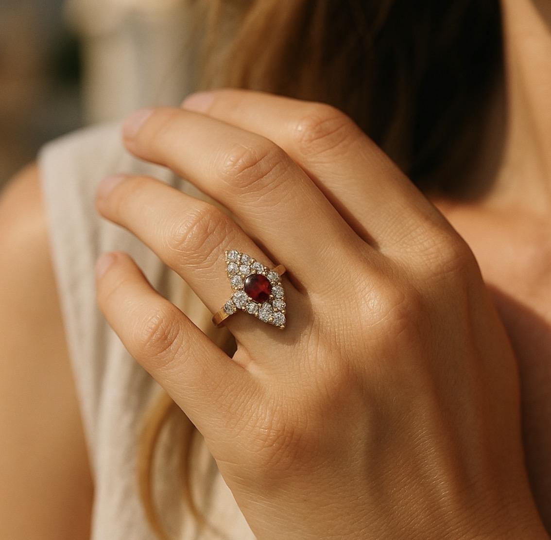 Vintage Ruby & Diamond Marquise Ring in 18k Gold