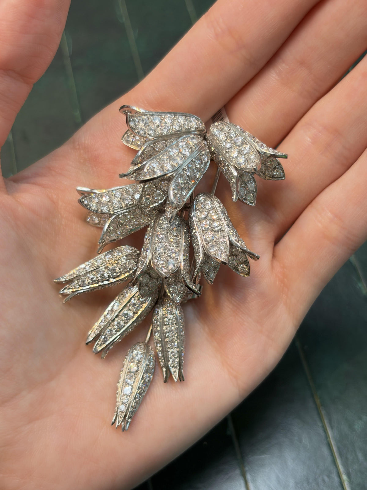 Marchak Diamond Floral Spray Brooch in Platinum, circa 1940, view 4