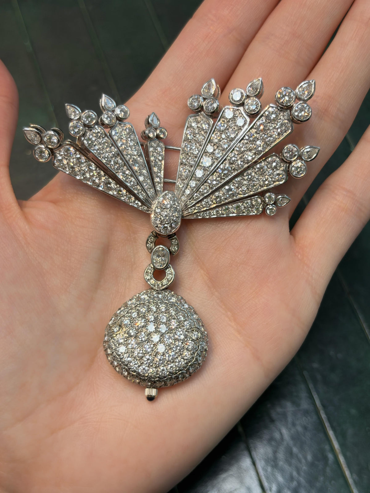 Van Cleef & Arpels Convertible Diamond Pin Watch Brooch in Platinum, 1990s, view 5
