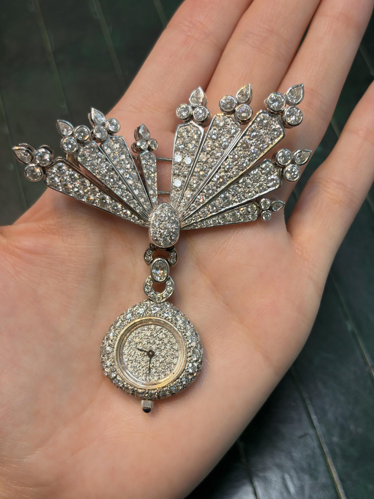 Van Cleef & Arpels Convertible Diamond Pin Watch Brooch in Platinum, 1990s, view 4