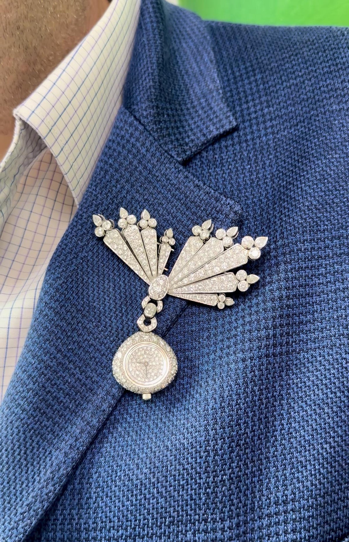 Van Cleef & Arpels Convertible Diamond Pin Watch Brooch in Platinum, 1990s, view 2