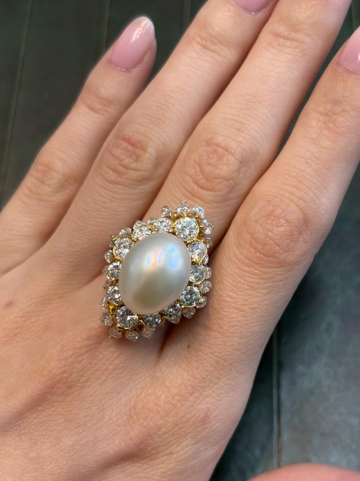David Webb Pearl and Diamond Cocktail Ring in 18K Yellow Gold, 1970s, view 4