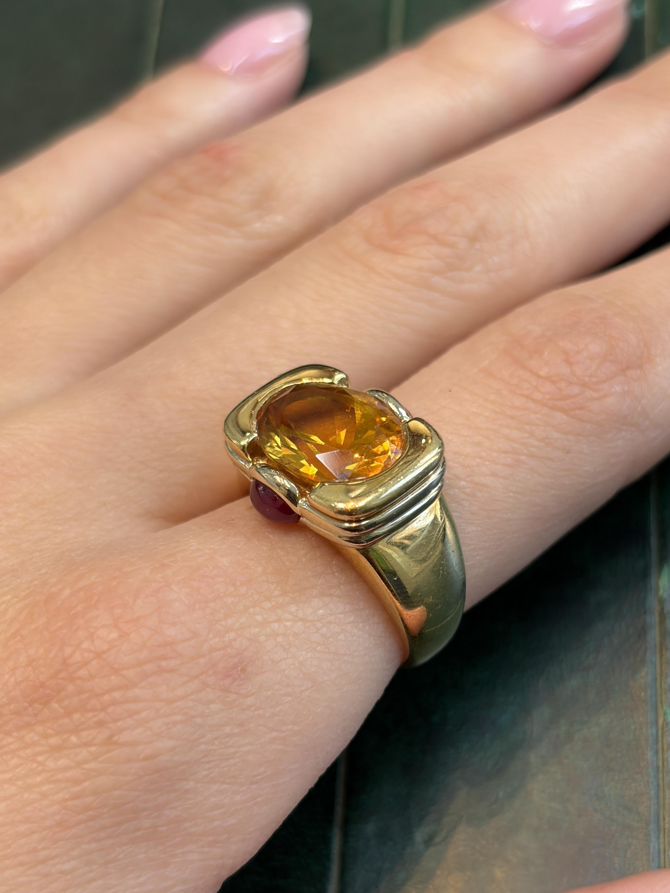 Bulgari Citrine and Cabochon Ruby Ring in 18 Karat Gold