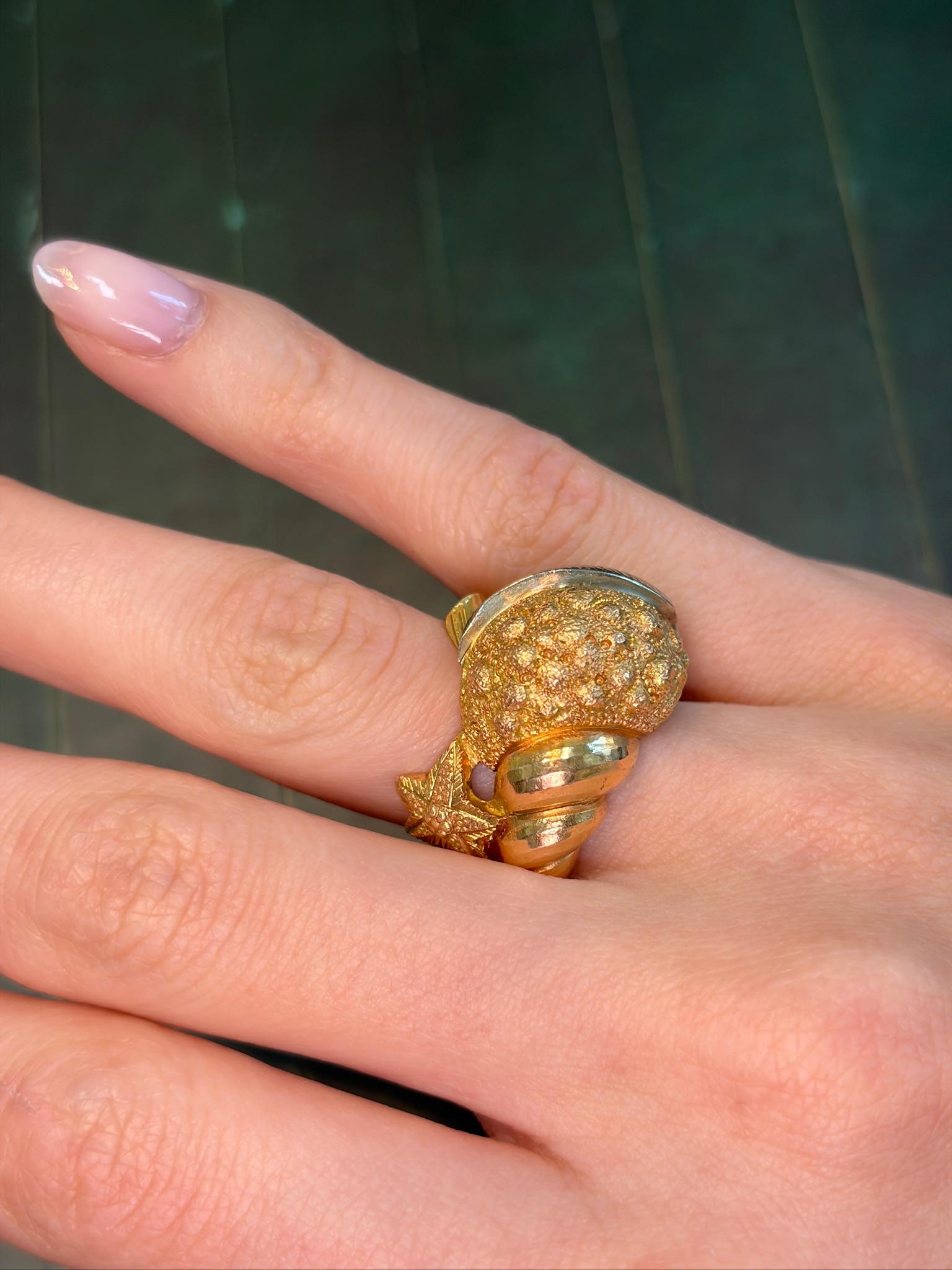 Tiffany & Co. Rare Marine Motif Three-Tone Gold Ring