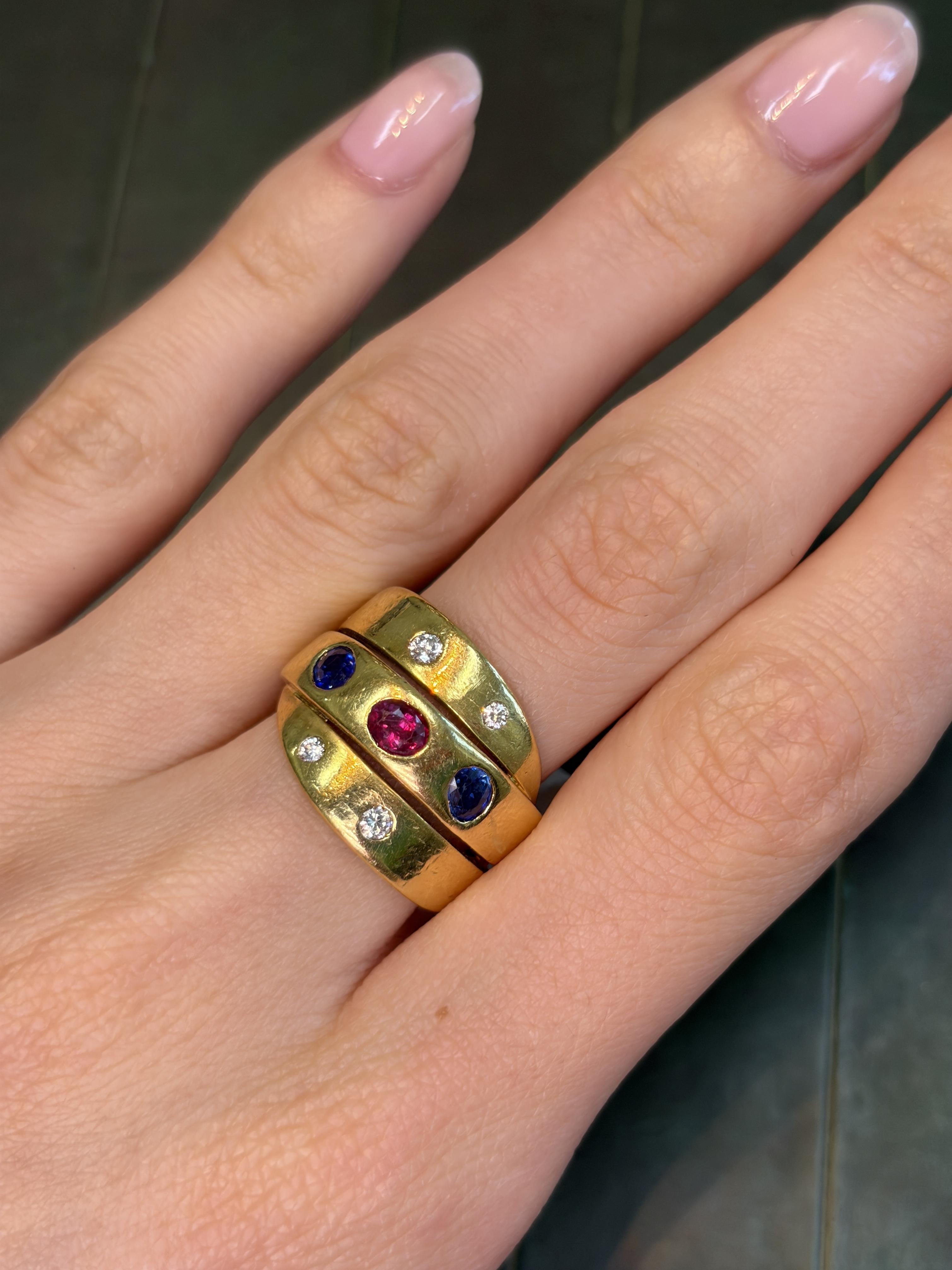 18K Gold Van Cleef & Arpels Ruby Sapphire Diamond Ring