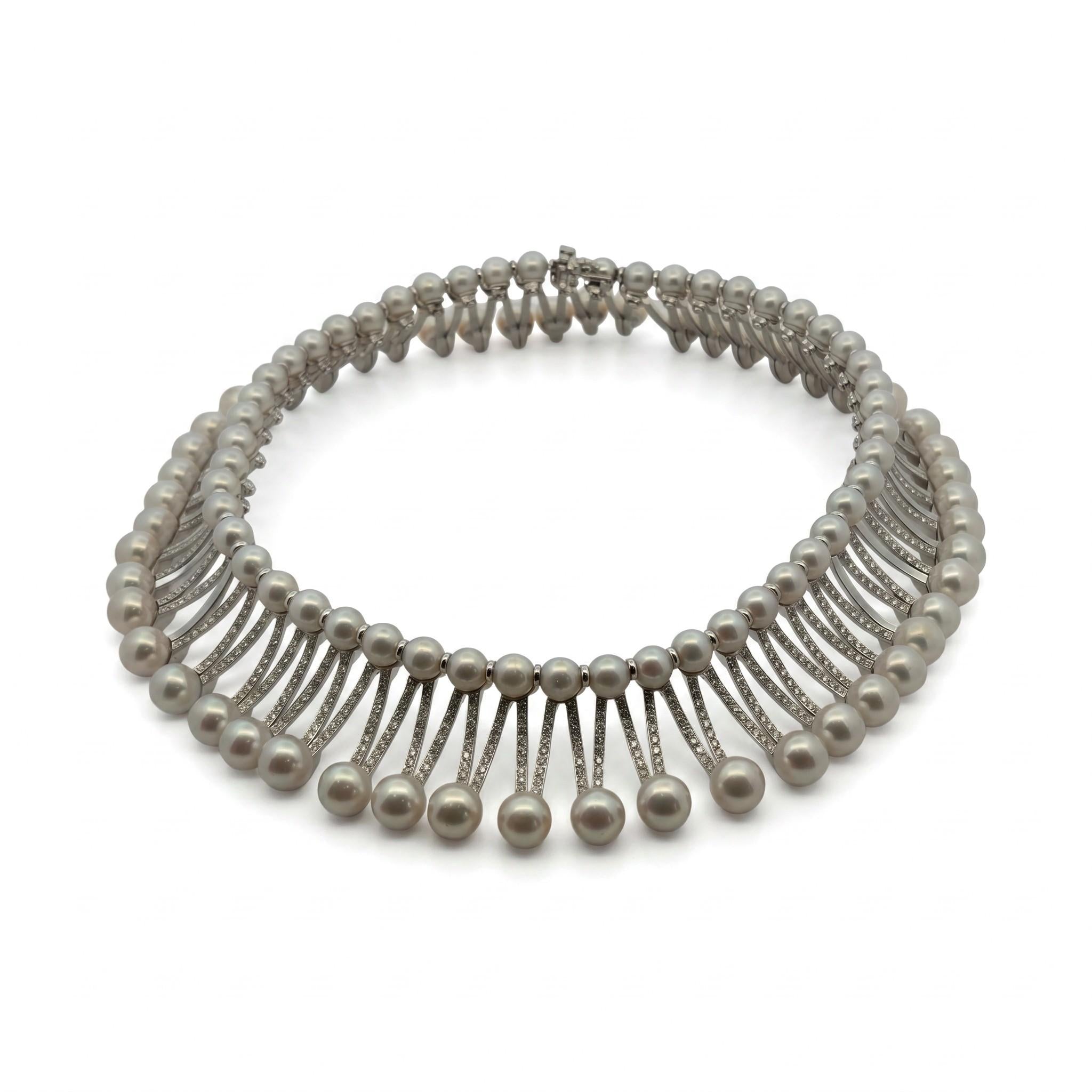 Fred Paris Diamond & Pearl Necklace, Circa 2000