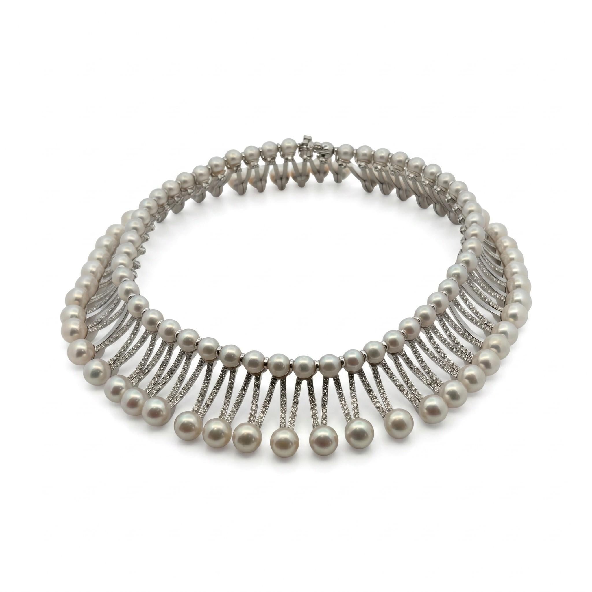 Fred Paris Diamond & Pearl Necklace, Circa 2000