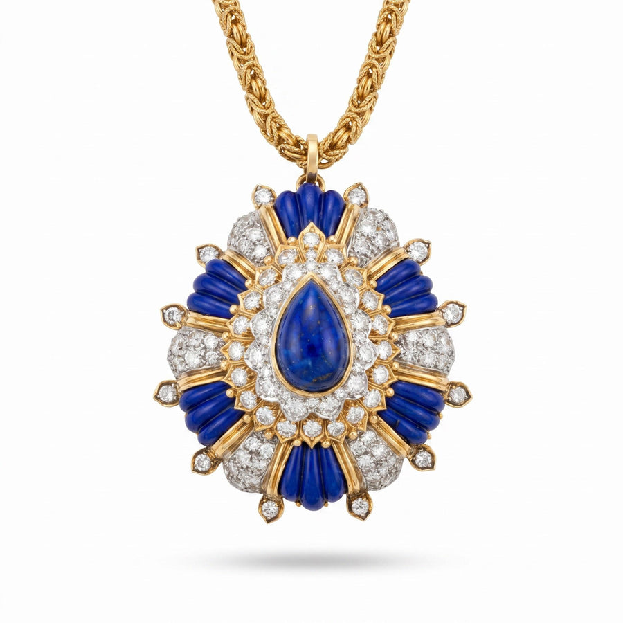 Cartier Lapis Lazuli and Diamond Tassel Necklace in Gold, 1960s