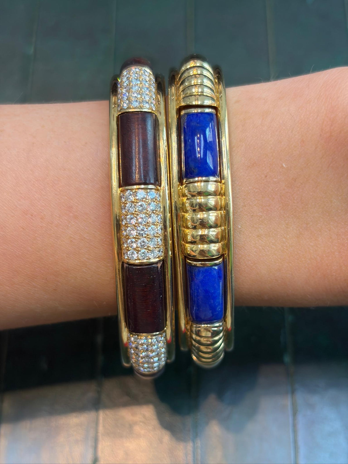 Boucheron Diamond, Lapis and Wood Convertible Bangle and Earring Suite, 18K Gold, view 3