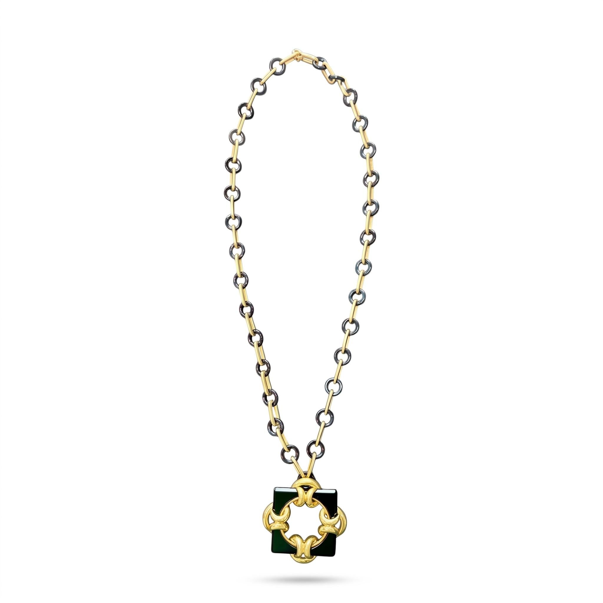 18K Gold Tiffany Aldo Cipullo Onyx Link Pendant Necklace