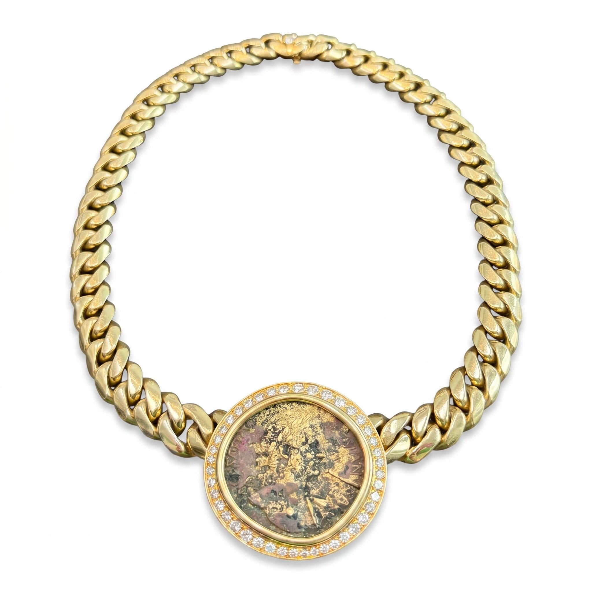 Bulgari Bronze Monete Diamond 18K Gold Necklace
