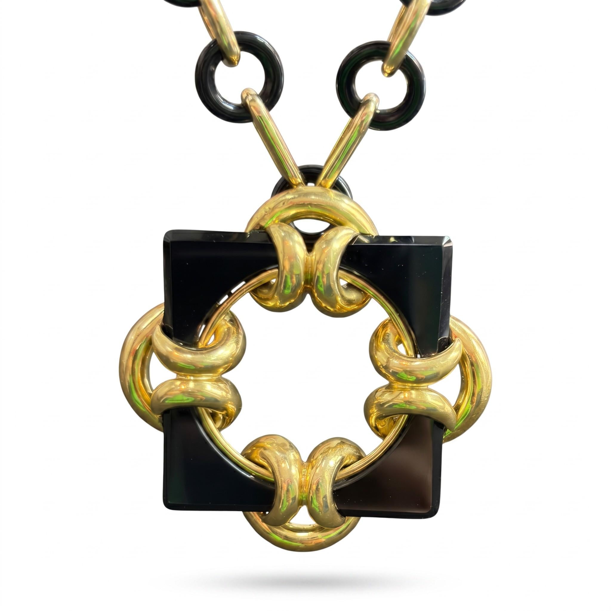 18K Gold Tiffany Aldo Cipullo Onyx Link Pendant Necklace